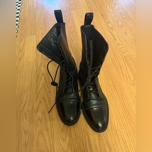 Black Leather Lace-Up Boots